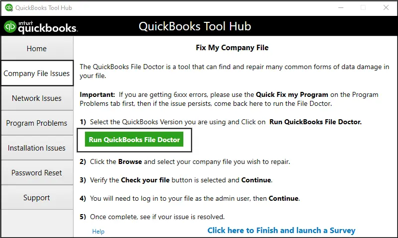 Quickbooks error 80070057: Run Quickbooks File Doctor