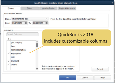 Inventory Reports Customization in quickbooks desktop pro 2018