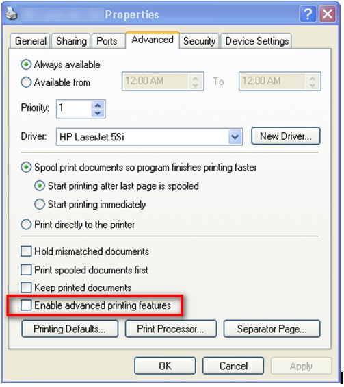 printer error code 30 : enable advanced printing features