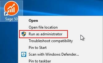 Run as Admin - Sage 50 Cannot Be Started